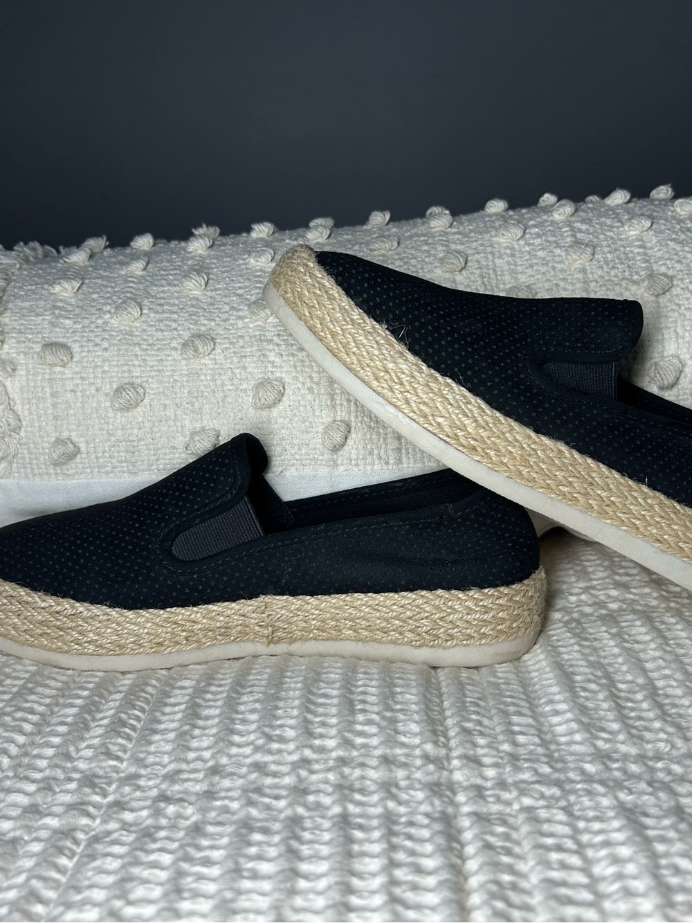 Esprit Black Perforated Slip-On Espadrilles with Jute Trim - Picture 4 of 7